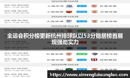 全运会积分榜更新杭州排球队以53分稳居榜首展现强劲实力