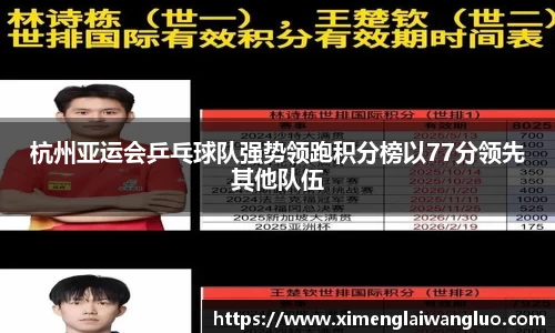 杭州亚运会乒乓球队强势领跑积分榜以77分领先其他队伍